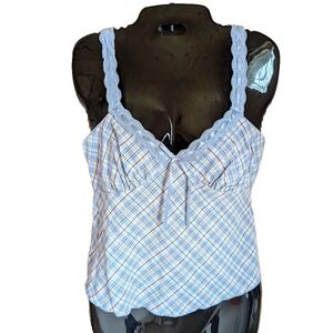 Womens Babydoll Tank Top M Plaid Lace Ribbon Coquette Fairy Cottagecore Dainty